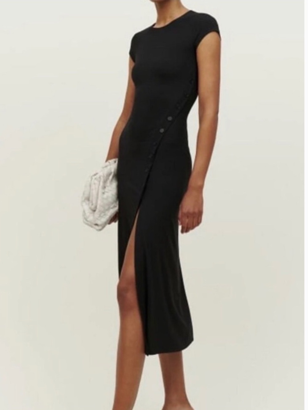 Reformation Black Side-Button Midi Dress